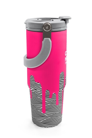 Coral High Kids Pembe Siyah Beyaz Desenli Pipetli ve Direkt İçim Çelik Termos 900 ml 38718 - 6