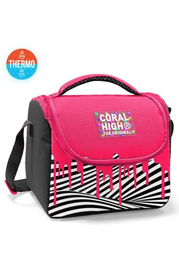 Coral High Kids Pembe Siyah Beyaz Desenli Thermo Beslenme Çantası 22778 