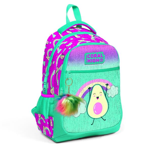 Coral High Kids Pembe Su Yeşili Avokado Desenli 3’lü Okul Çanta Seti SET0123491 - 2