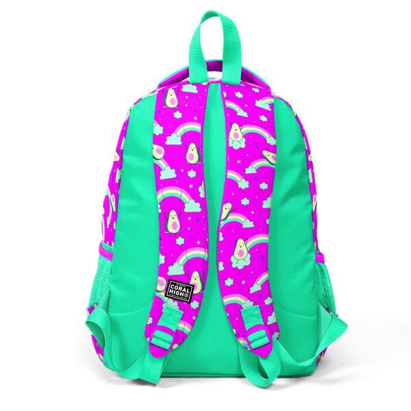 Coral High Kids Pembe Su Yeşili Avokado Desenli 3’lü Okul Çanta Seti SET0123491 - 5