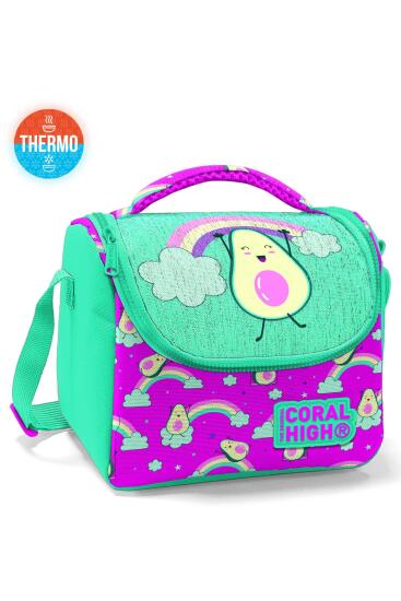 Coral High Kids Pembe Su Yeşili Avokado Desenli Simli Thermo Beslenme Çantası 11855 - Coral High KIDS