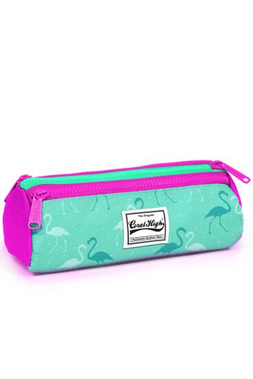Coral High Kids Pembe - Su Yeşili Desenli Üç Bölmeli Kalem Çantası 22211 