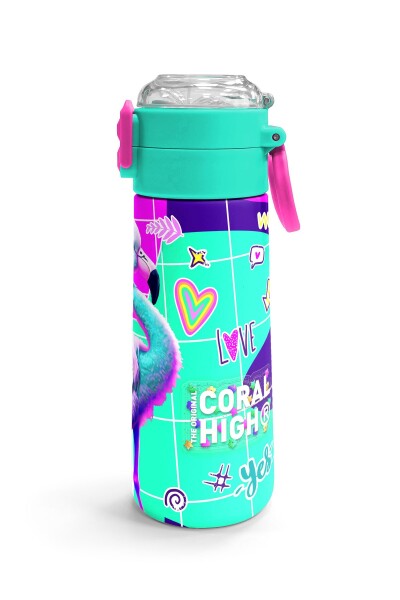 Coral High Kids Pembe Su Yeşili Flamingo Desenli Pipetli ve Direkt İçim Çelik Termos 500 ml 31811 - 3
