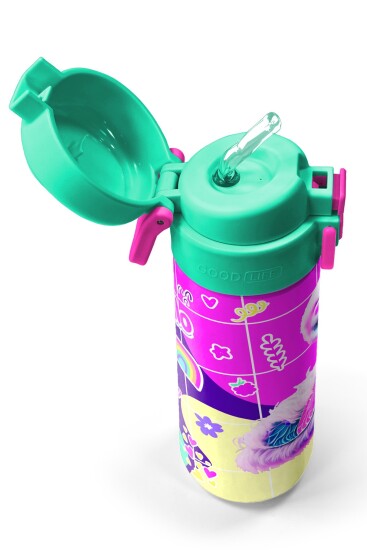Coral High Kids Pembe Su Yeşili Flamingo Desenli Pipetli ve Direkt İçim Çelik Termos 500 ml 31811 - 2