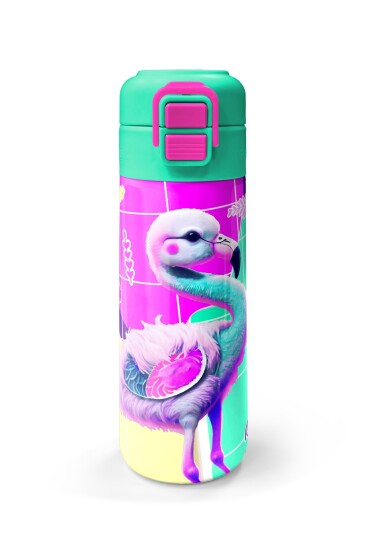 Coral High Kids Pembe Su Yeşili Flamingo Desenli Pipetli ve Direkt İçim Çelik Termos 500 ml 31811 - 4