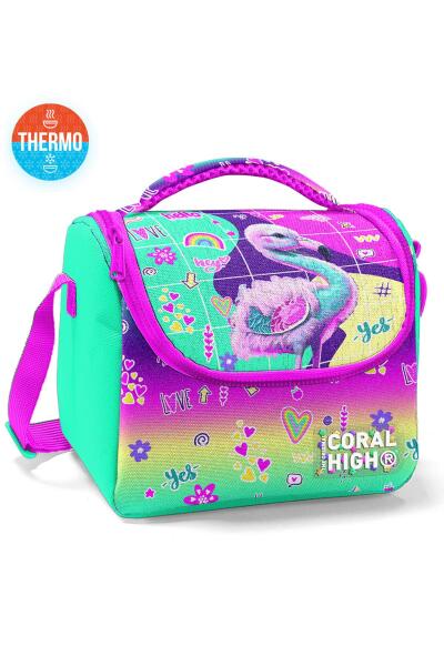 Coral High Kids Pembe Su Yeşili Flamingo Desenli Thermo Beslenme Çantası 11880 - 1