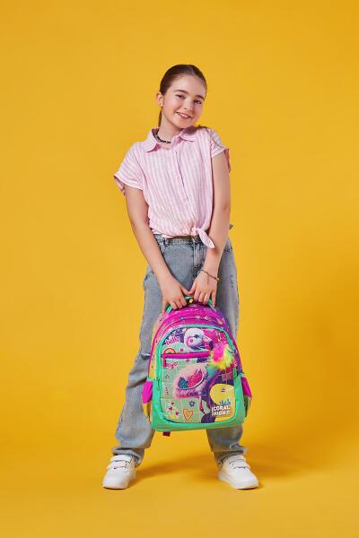 Coral High Kids Pembe Su Yeşili Flamingo Desenli Üç Bölmeli Okul Sırt Çantası 23647 - 7