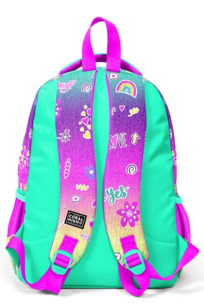 Coral High Kids Pembe Su Yeşili Flamingo Desenli Üç Bölmeli Okul Sırt Çantası 23647 - 4