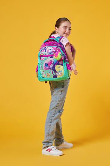 Coral High Kids Pembe Su Yeşili Flamingo Desenli Üç Bölmeli Okul Sırt Çantası 23647 - 2