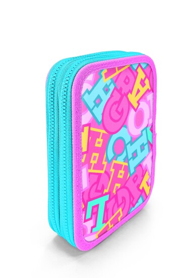 Coral High Kids Pembe Su Yeşili Harf Desenli Çift Katlı Kalem Çanta 31112 - 3