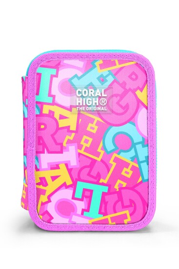 Coral High Kids Pembe Su Yeşili Harf Desenli Çift Katlı Kalem Çanta 31112 - 10