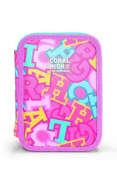 Coral High Kids Pembe Su Yeşili Harf Desenli Çift Katlı Kalem Çanta 31112 - 10