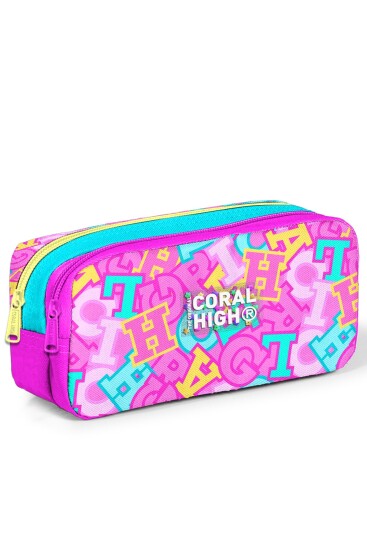 Coral High Kids Pembe Su Yeşili Harf Desenli İki Bölmeli Kalem Çantası 31041 