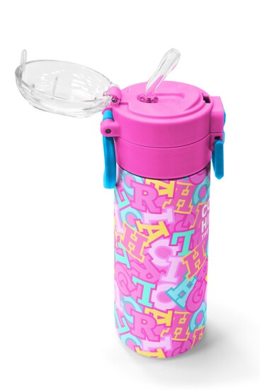 Coral High Kids Pembe Su Yeşili Harf Desenli Pipetli ve Direkt İçim Çelik Termos 500 ml 38123 - 5