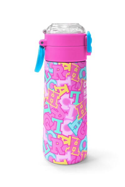 Coral High Kids Pembe Su Yeşili Harf Desenli Pipetli ve Direkt İçim Çelik Termos 500 ml 38123 - 2