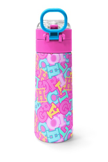 Coral High Kids Pembe Su Yeşili Harf Desenli Pipetli ve Direkt İçim Çelik Termos 500 ml 38123 - 4