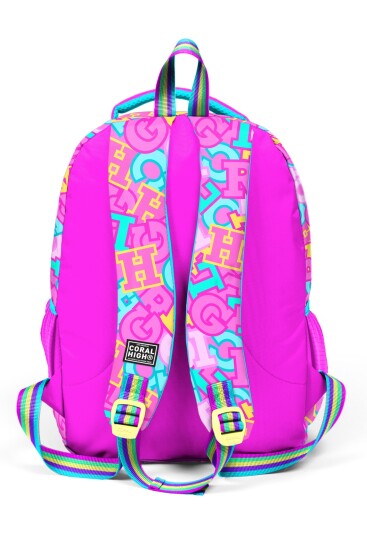 Coral High Kids Pembe Su Yeşili Harf Desenli Üç Bölmeli Okul Sırt Çantası 33241 - 2