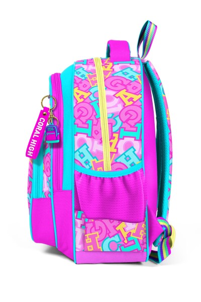 Coral High Kids Pembe Su Yeşili Harf Desenli Üç Bölmeli Okul Sırt Çantası 33241 - 6