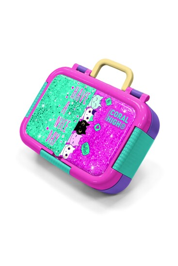 Coral High Kids Pembe Su Yeşili Kedi Desenli Paslanmaz Çelik Beslenme Kabı 39326 - 1