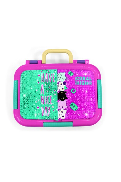 Coral High Kids Pembe Su Yeşili Kedi Desenli Paslanmaz Çelik Beslenme Kabı 39326 - 5