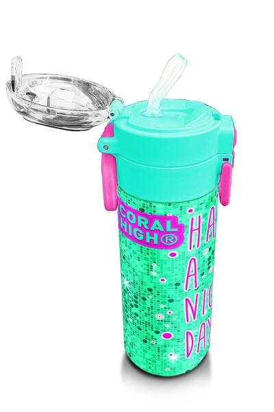 Coral High Kids Pembe Su Yeşili Kedi Desenli Pipetli ve Direkt İçim Çelik Termos 500 ml 31806 - 5