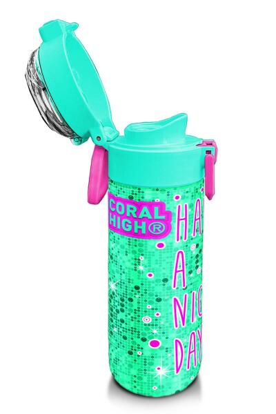 Coral High Kids Pembe Su Yeşili Kedi Desenli Pipetli ve Direkt İçim Çelik Termos 500 ml 31806 - 6