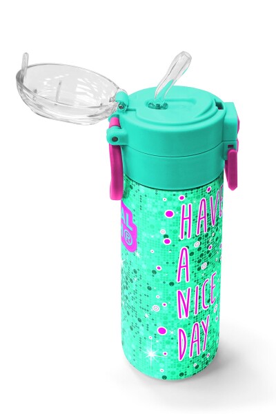Coral High Kids Pembe Su Yeşili Kedi Desenli Pipetli ve Direkt İçim Çelik Termos 500 ml 31806 - 5