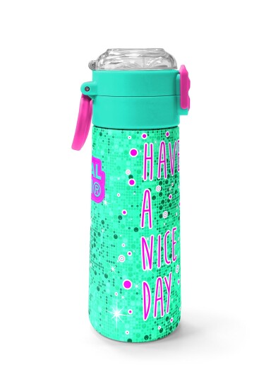 Coral High Kids Pembe Su Yeşili Kedi Desenli Pipetli ve Direkt İçim Çelik Termos 500 ml 31806 - 2