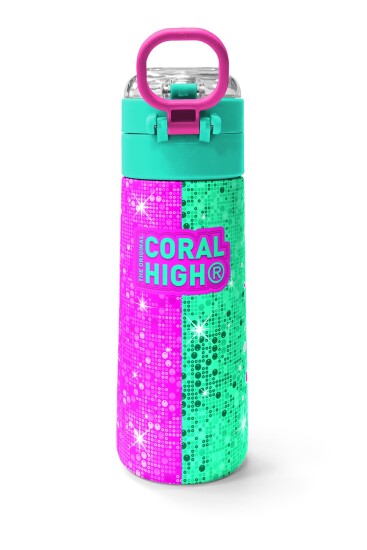 Coral High Kids Pembe Su Yeşili Kedi Desenli Pipetli ve Direkt İçim Çelik Termos 500 ml 31806 - 4