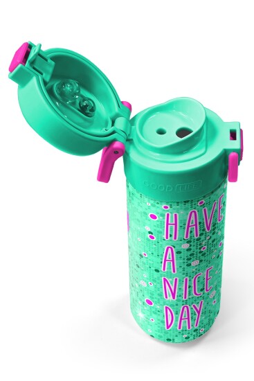 Coral High Kids Pembe Su Yeşili Kedi Desenli Pipetli ve Direkt İçim Çelik Termos 500 ml 31806 - 3