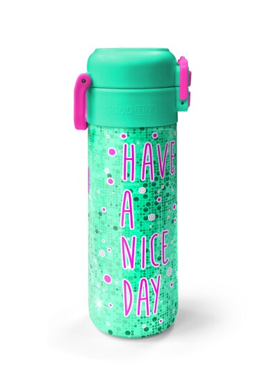 Coral High Kids Pembe Su Yeşili Kedi Desenli Pipetli ve Direkt İçim Çelik Termos 500 ml 31806 - 5