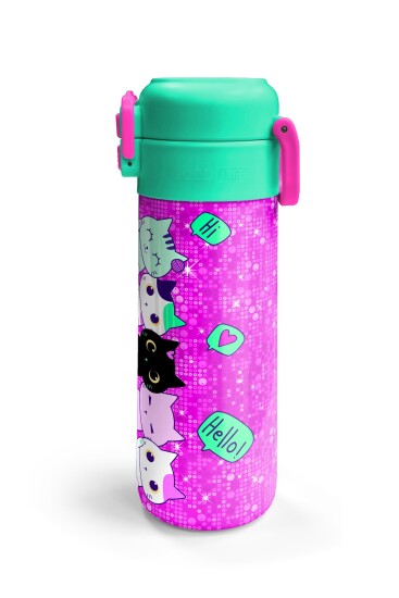 Coral High Kids Pembe Su Yeşili Kedi Desenli Pipetli ve Direkt İçim Çelik Termos 500 ml 31806 - 6