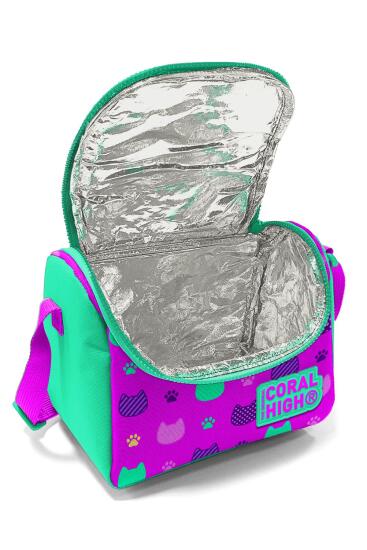Coral High Kids Pembe Su Yeşili Kedi Desenli Thermo Beslenme Çantası 11854 - 4