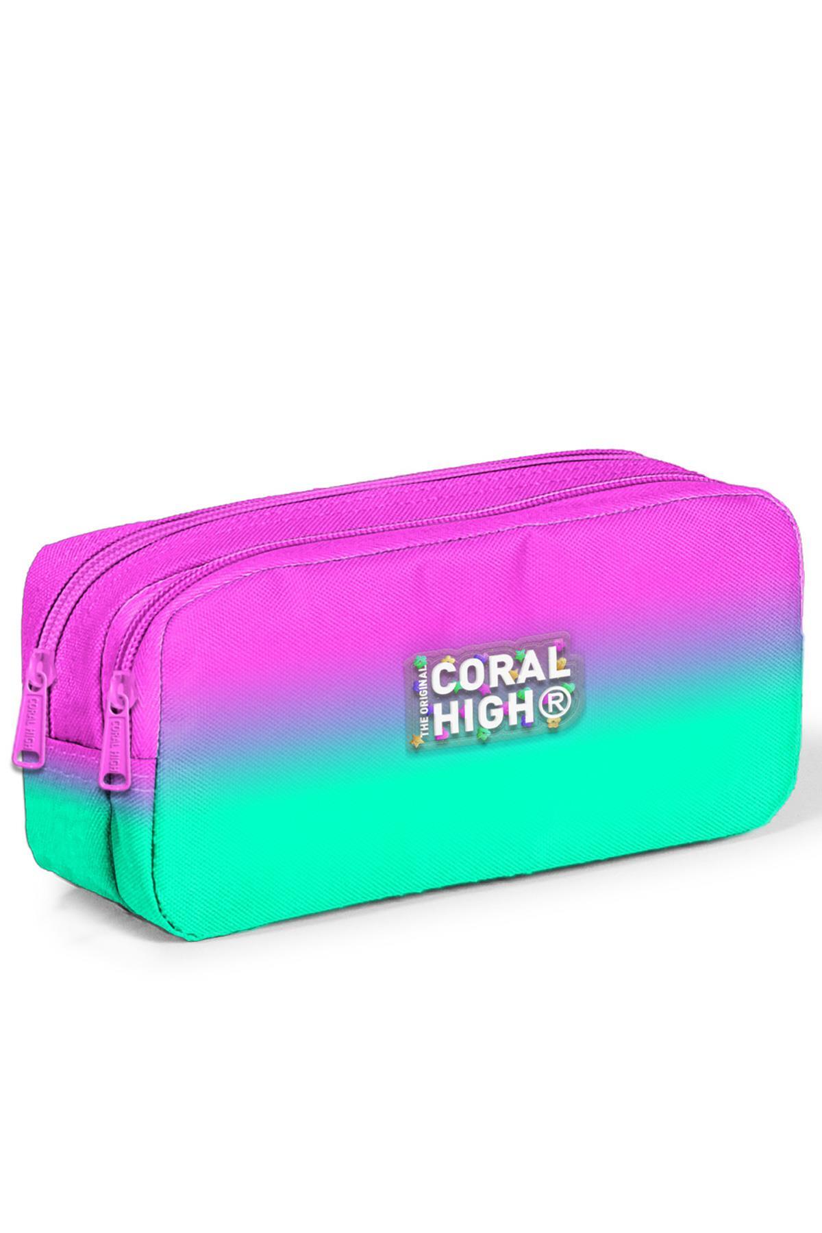 Coral High Kids Pembe Su Yeşili Renk Geçişli İki Bölmeli Kalem Çantası 12074