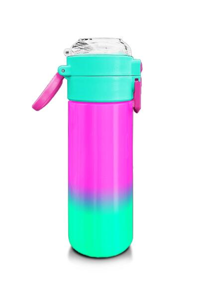 Coral High Kids Pembe Su Yeşili Renk Geçişli Pipetli ve Direkt İçim Çelik Termos 500 ml 31838 - 2