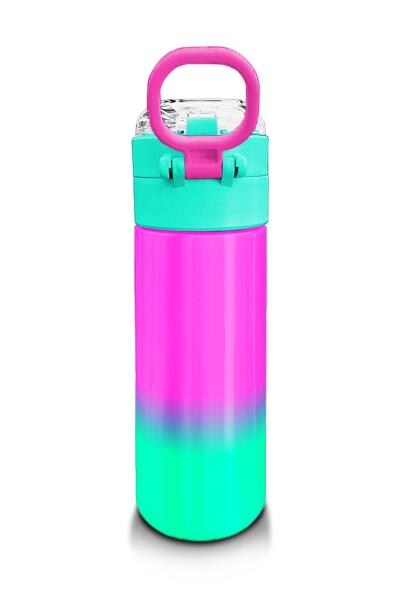 Coral High Kids Pembe Su Yeşili Renk Geçişli Pipetli ve Direkt İçim Çelik Termos 500 ml 31838 - 3