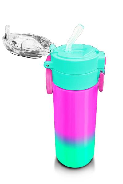Coral High Kids Pembe Su Yeşili Renk Geçişli Pipetli ve Direkt İçim Çelik Termos 500 ml 31838 - 5