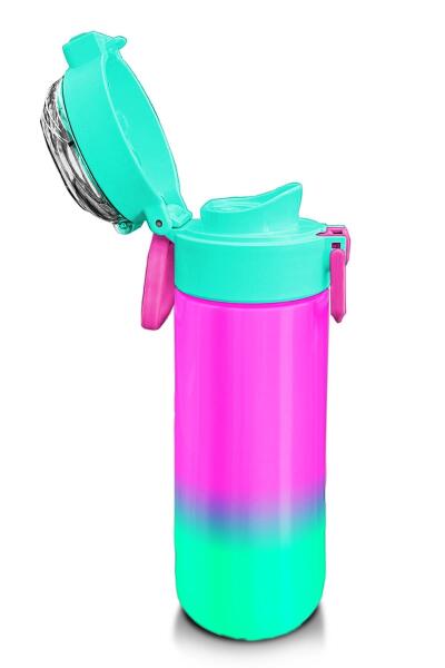 Coral High Kids Pembe Su Yeşili Renk Geçişli Pipetli ve Direkt İçim Çelik Termos 500 ml 31838 - 6