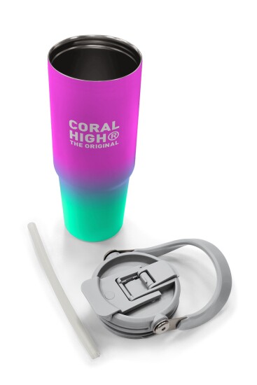 Coral High Kids Pembe Su Yeşili Renk Geçişli Pipetli ve Direkt İçim Çelik Termos 900 ml 38724 - 8