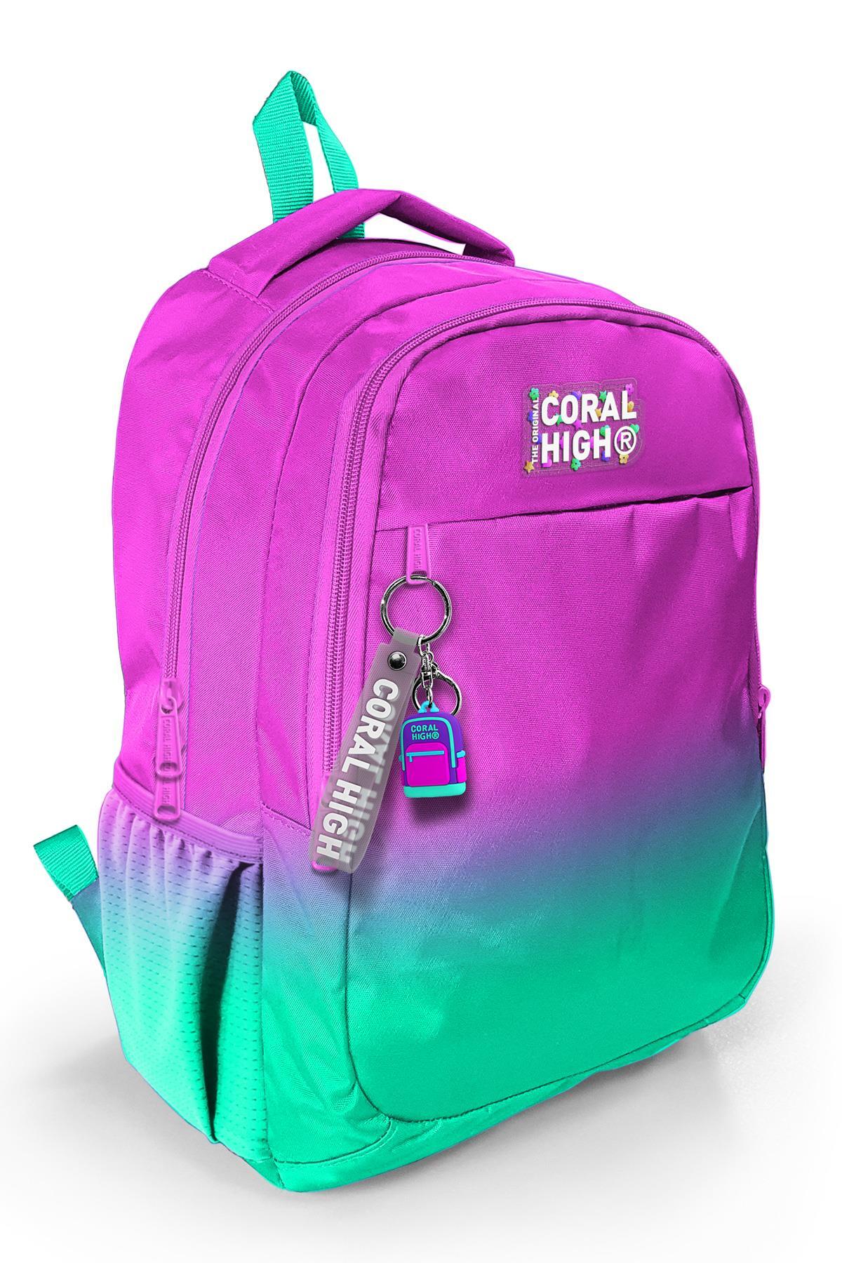 Coral High Kids Pembe Su Yeşili Renk Geçişli Üç Bölmeli Okul Sırt Çantası 23664