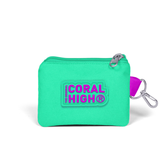 Coral High Kids Pembe Su Yeşili Kedi Desenli Simli Bozuk Para Çantası 21795 - 2
