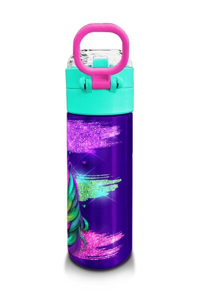 Coral High Kids Pembe Su Yeşili Unicorn Desenli Pipetli ve Direkt İçim Çelik Termos 500 ml 31959 - 3