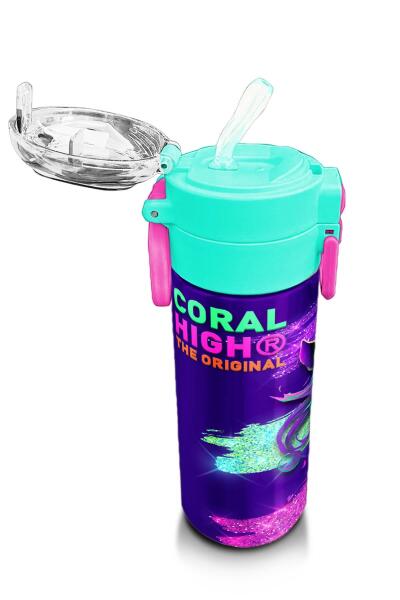 Coral High Kids Pembe Su Yeşili Unicorn Desenli Pipetli ve Direkt İçim Çelik Termos 500 ml 31959 - 5