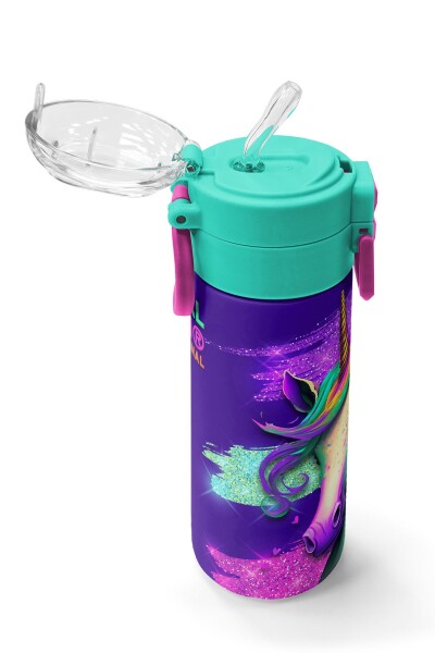 Coral High Kids Pembe Su Yeşili Unicorn Desenli Pipetli ve Direkt İçim Çelik Termos 500 ml 31959 - 5