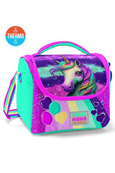 Coral High Kids Pembe Su Yeşili Unicorn Desenli Thermo Beslenme Çantası 11758 - 1