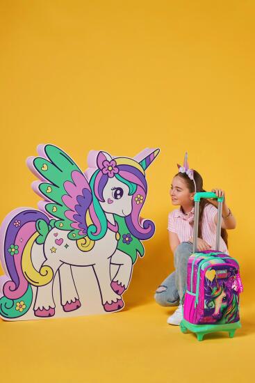 Coral High Kids Pembe Su Yeşili Unicorn Desenli Üç Bölmeli Çekçekli Okul Sırt Çantası 23958 - 8