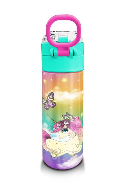 Coral High Kids Pembe Su Yeşili Unicornlu Desenli Pipetli ve Direkt İçim Çelik Termos 500 ml 31940 - 3