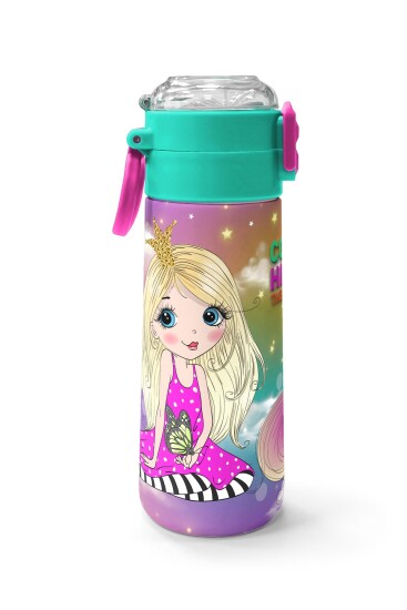 Coral High Kids Pembe Su Yeşili Unicornlu Desenli Pipetli ve Direkt İçim Çelik Termos 500 ml 31940 - 2