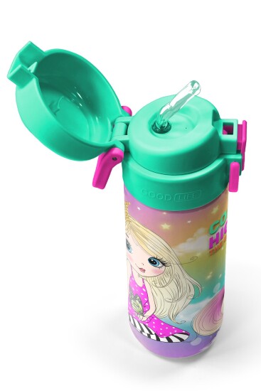 Coral High Kids Pembe Su Yeşili Unicornlu Desenli Pipetli ve Direkt İçim Çelik Termos 500 ml 31940 - 2