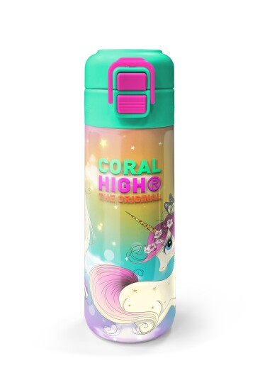 Coral High Kids Pembe Su Yeşili Unicornlu Desenli Pipetli ve Direkt İçim Çelik Termos 500 ml 31940 - 4